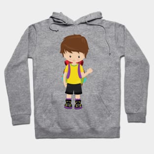 Camping, Campers, Cute Boy, Brown Hair, Backpack Hoodie